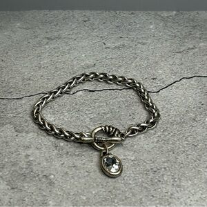 Forged Silver Tone Bracelet with Rhinestone Charm